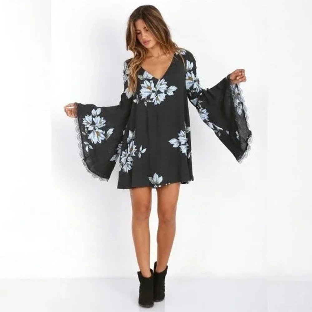 Free People Wanderer Mini Bell Sleeve Dress